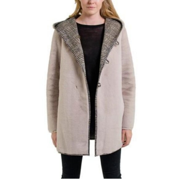 💕LOVE TOKEN💕 Eddie Faux Fur Reversible Hooded Coat ~ Plaid Print Small S NWT - Picture 4 of 16